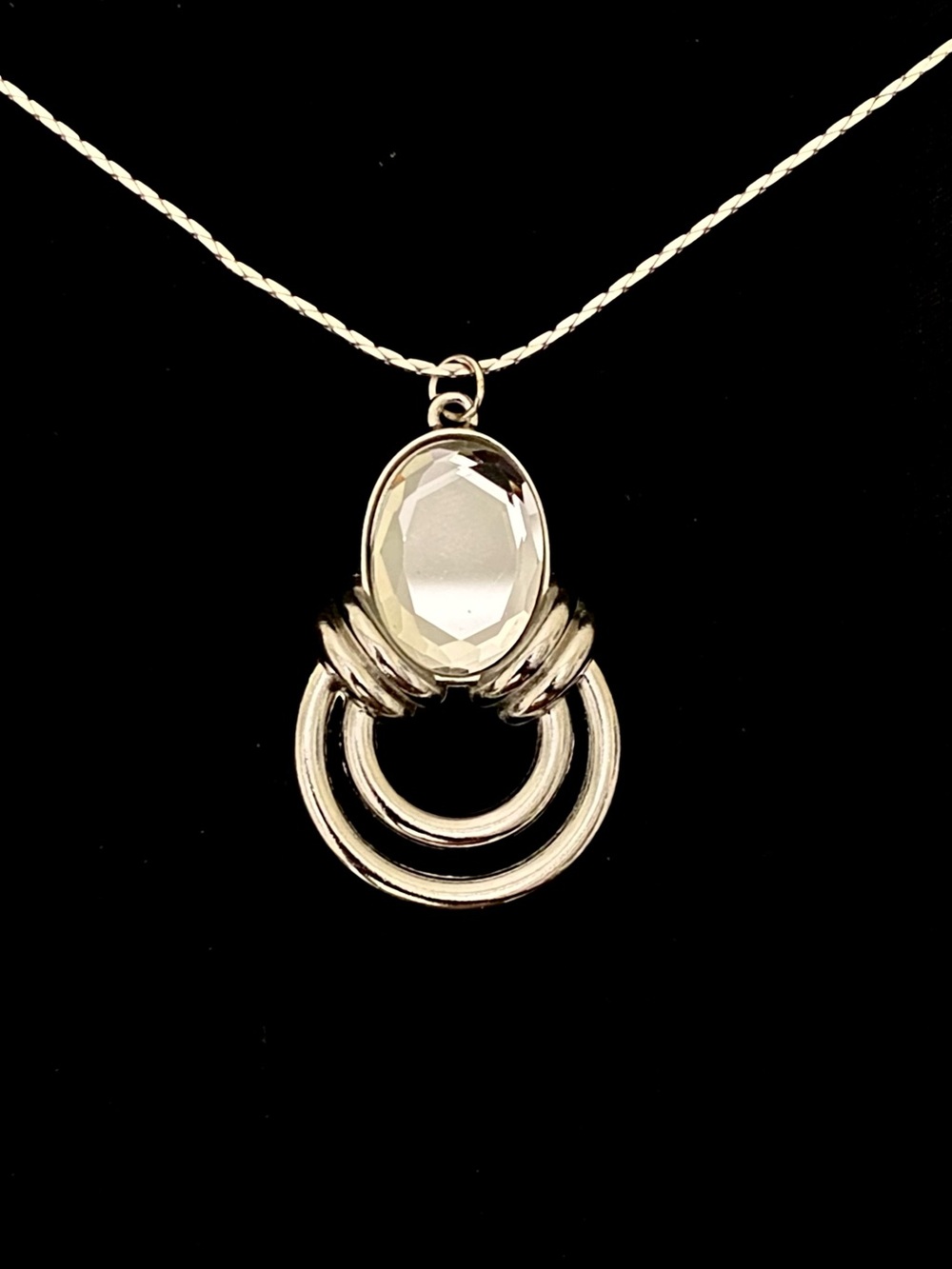 Silver Faceted Oval Crystal Drop Pendant Necklace - Non-Magnetic
